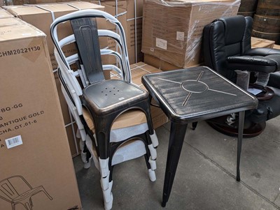 Lot 395 - Antique brass and black effect table and chair...