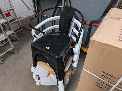 Lot 407 - 4 black metal stacking chairs, (boxed)