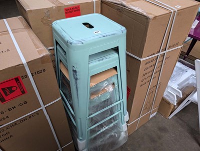 Lot 408 - 4 vintage blue metal stacking stools, 75cm...