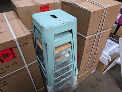 Lot 409 - 4 vintage blue metal stacking stools, 75cm...