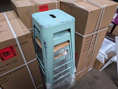 Lot 410 - 4 vintage blue metal stacking stools, 75cm...