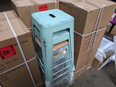 Lot 411 - 4 vintage blue metal stacking stools, 75cm...