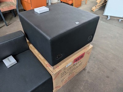 Lot 423 - 2 matching black leather effect ottomans