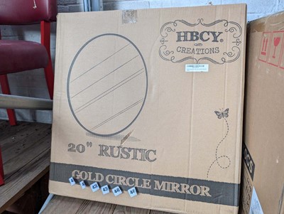 Lot 438 - 20inch diameter rustic gold circle framed mirror
