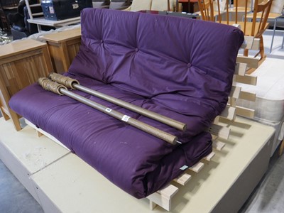 Lot 1061 - Pine framed Kyoto double futon, with purple...