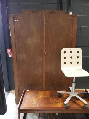 Lot 1086 - 1930s limed oak double door wardrobe