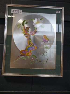 Lot 1128 - Metallic floral and butterfly foil art in a...