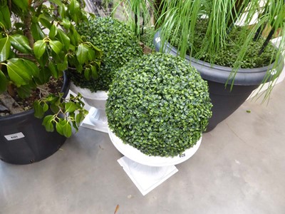 Lot 4126 - 2 white plastic planters with artificial ball...