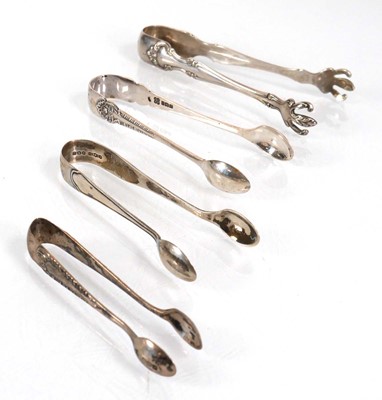 Lot 369 - Four pairs of silver sugar nips including an...