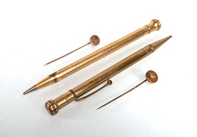 Lot 379 - A 15ct yellow gold stick pin set small diamond,...