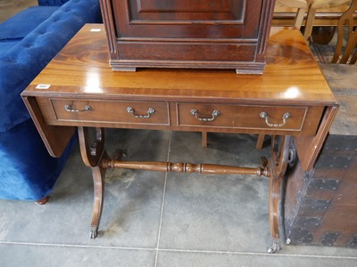 Lot 1007 - Mahogany 2 drawer drop leaf console table