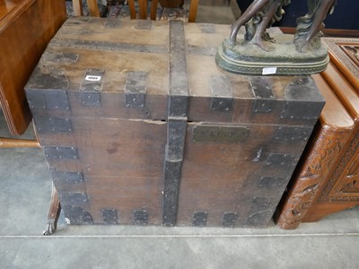 Lot 1009 - Oak twin handled metal banded style trunk