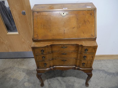 Lot 1021 - Walnut veneered 3 drawer writing bureau