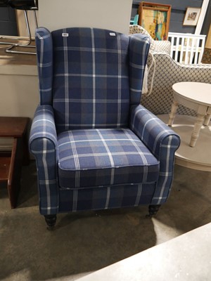 Lot 1031 - Blue chequered upholstered armchair