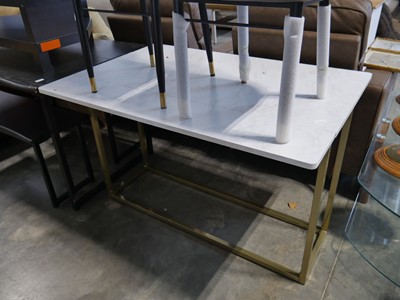 Lot 1037 - White wooden marble effect drop leaf dining table