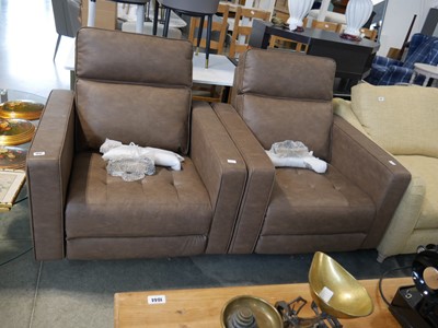 Lot 1042 - Pair of brown leatherette electric reclining...