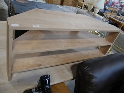 Lot 1046 - Modern light wood effect corner shaped TV stand