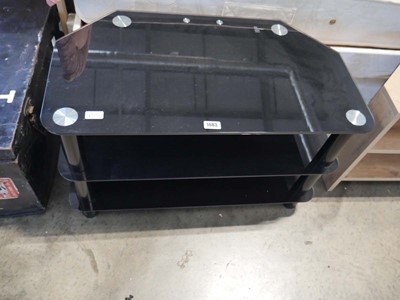 Lot 1056 - Black glass 3 tier entertainment stand