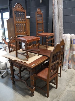 Lot 1077 - Oak extending dining table together with set...