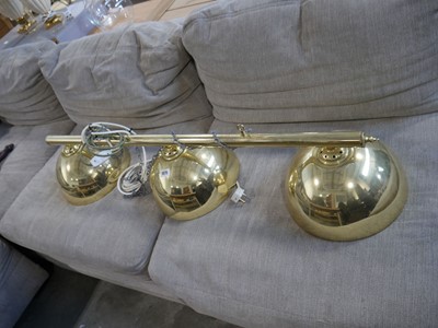 Lot 1079 - Brass 3 light snooker room light fixture
