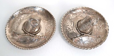 Lot 386 - A pair of Mexican silver novelty ashtrays,...