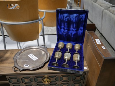 Lot 1093 - White metal serving platter and cased set of 6...