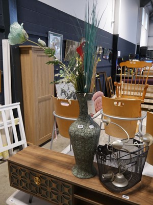 Lot 1094 - Perforated metal vase with artificial flowers...