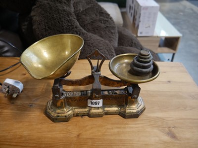 Lot 1097 - Set of balance scales with 5 weights by J....