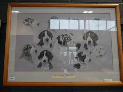 Lot 1129 - Framed and glazed print of dog and her puppies