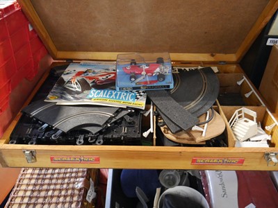 Lot 1157 - Quantity of Scalextric in home made wooden...
