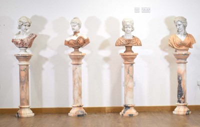 Lot 10 - A matched set of four white and rouge marble busts