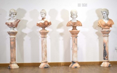Lot 10 - A matched set of four white and rouge marble busts