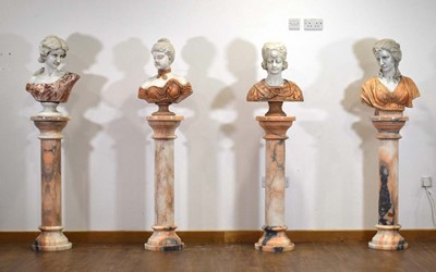 Lot 10 - A matched set of four white and rouge marble busts