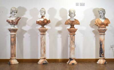 Lot 10 - A matched set of four white and rouge marble busts