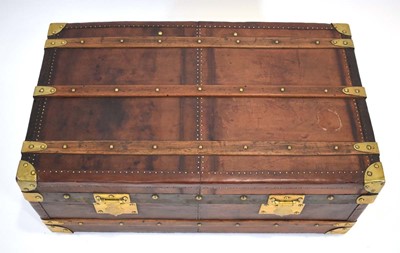 Lot 14 - A French travelling/cabin trunk with beech...