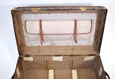 Lot 14 - A French travelling/cabin trunk with beech...