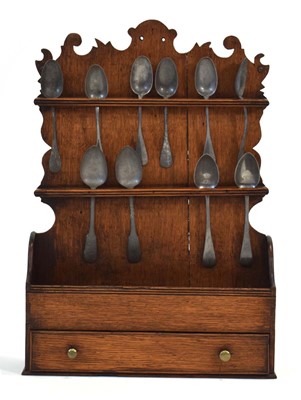 Lot 5 - A 19th century oak spoon rack with shaped...