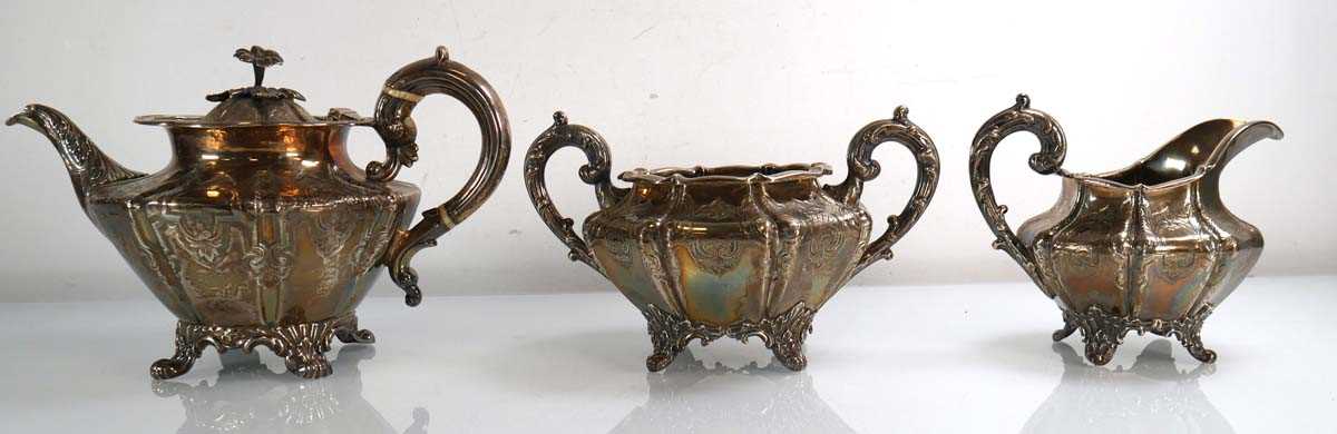 Lot 413 - A Victorian three piece silver tea service,...