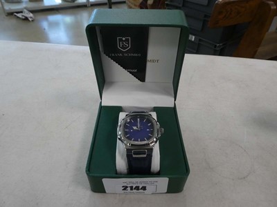 Lot 2144 - Boxed Frank Schmidt men's wristwatch with blue...