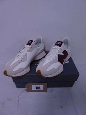 Lot Boxed pair of New Balance 327, cream/burgundy,...