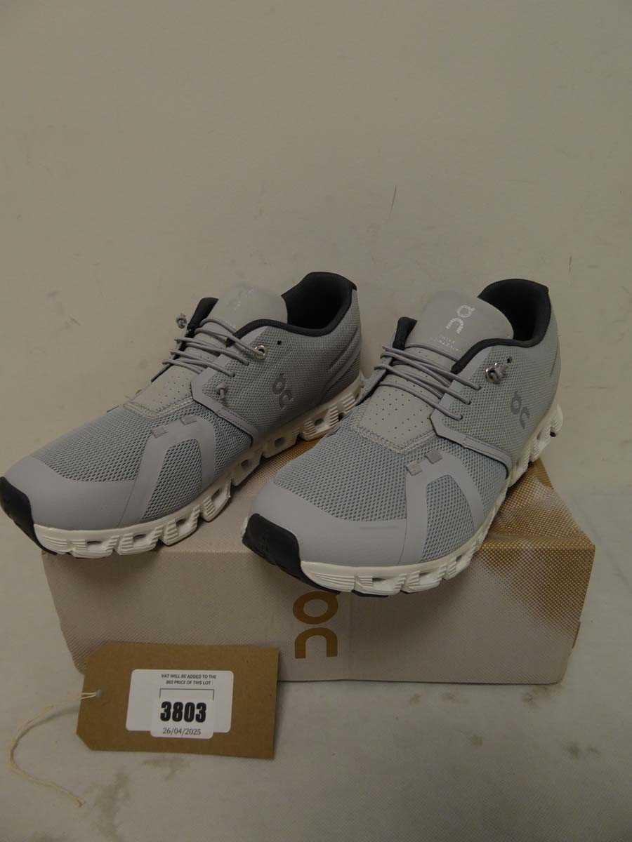 Lot 3803 - Boxed pair of On Cloud 5, grey/white, UK 8.5