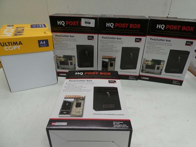 Lot 3638 - 4 x HQ post/letter boxes and Box of A4 copier...