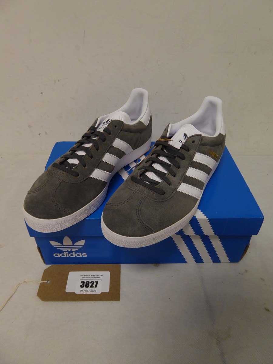 Lot 3827 - Boxed pair of men's Adidas Gazelle, grey/white,...