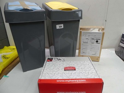 Lot 3659 - 2 50L slanted bins, Rocder monitor stand in...