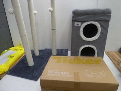 Lot 3667 - 2 storey cat bed, Tieker litter box and 3 cat...