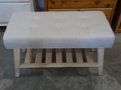 Lot 1022 - Beige button upholstered footstool on limed...