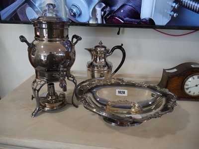 Lot 1028 - US made plated urn on stand with burner under,...