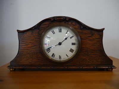 Lot 1029 - Dark oak cased mantle clock, Swiss made