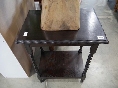 Lot 1043 - Dark oak finish 2 tier barley twist side table