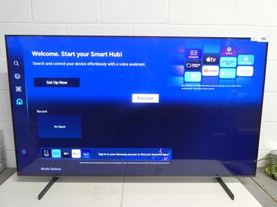 Lot 1360 - Samsung 65" QLED smart TV on stand with remote...